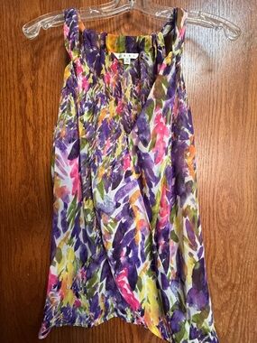 CAbi Purple Pink Green Floral-Brushstroke Sleeveless Top Size Medium